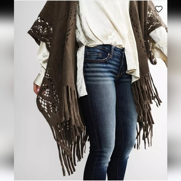 BUCKLE BLACK FRINGE CARDIGAN SWEATER OPEN FRONT MAJOR BROWN WOMEN OS BOHO LAYER - Picture 11 of 13